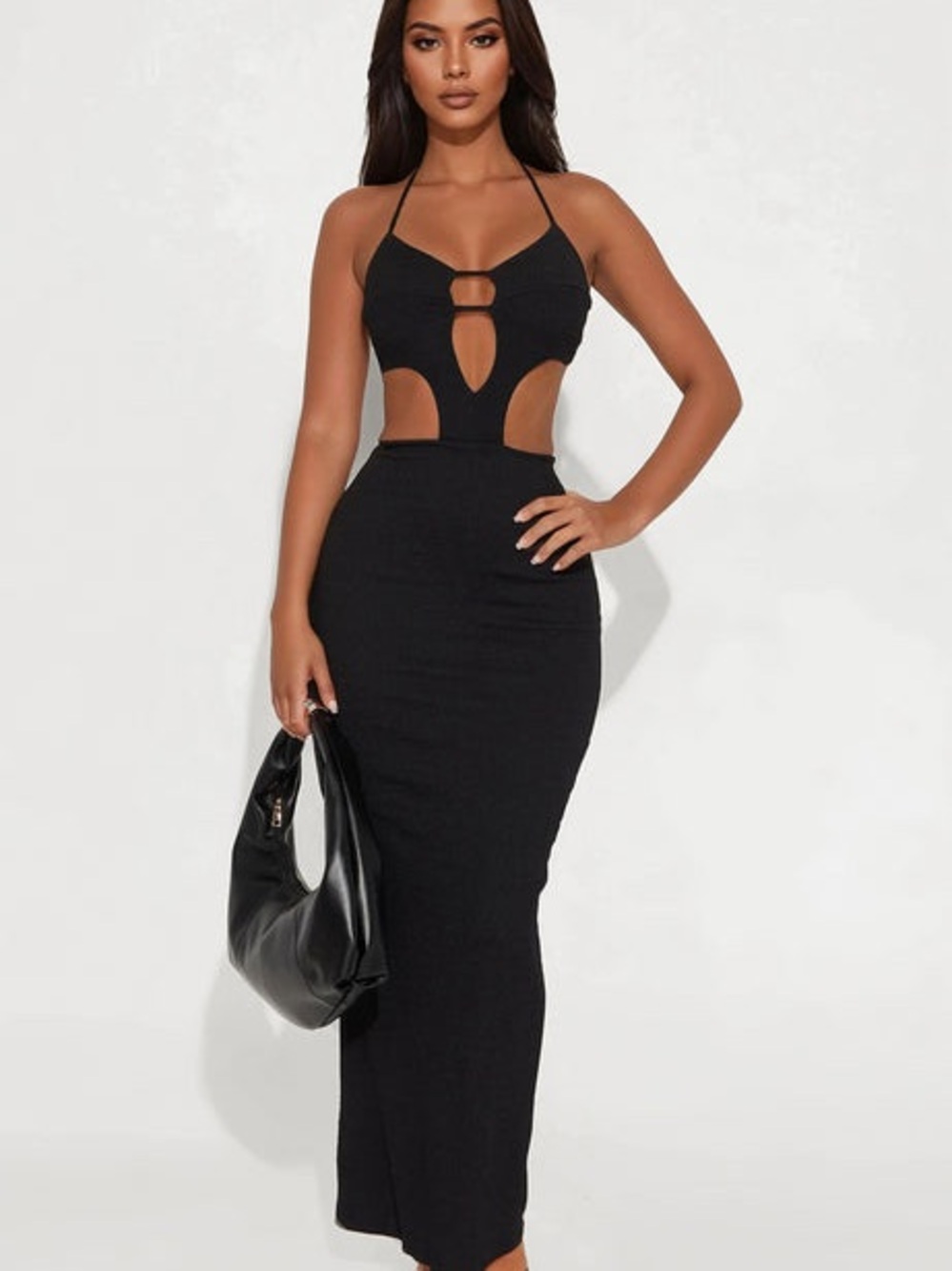 Fashion Nova Black Cutout Halter Maxi Small